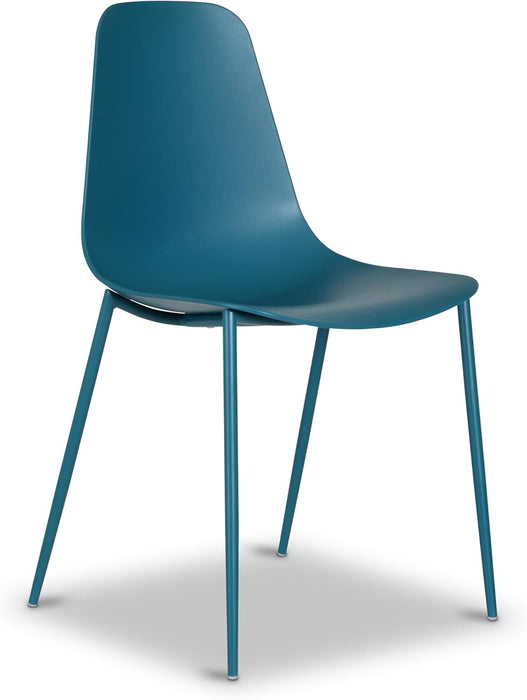 Isla Modern Kitchen Chairs Set of 4 - Plastic Dining Chair with Metal Legs - Quick Assembly Simple Cafe Chairs Plastic for Indoor or Outdoor - Ocean Teal