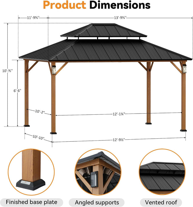 12x14 Weatherproof Gazebo WoodgrainFinish With LEDs