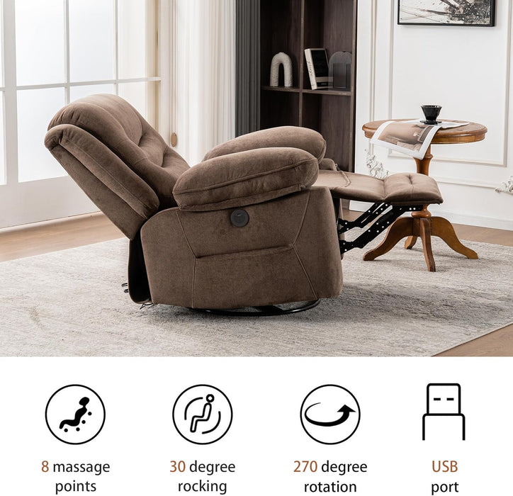 Large Power Recliner with Massage, Heat, and USB