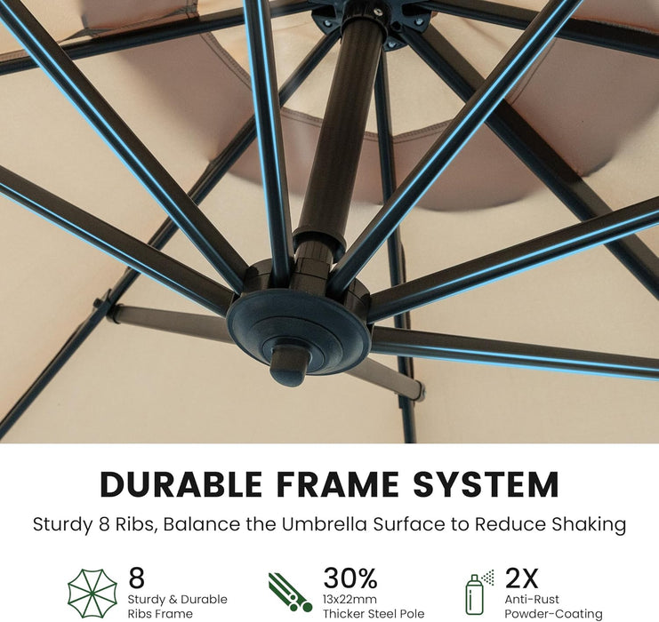 10FT Outdoor Patio Umbrella with Base Included, Heavy-Duty Frame Cantilever Offset Umbrella with 360° Rotation & Infinite Tilt, Uv-Resistant Water-Repellent Shade for Patio, Poolside, Backyard, Beige