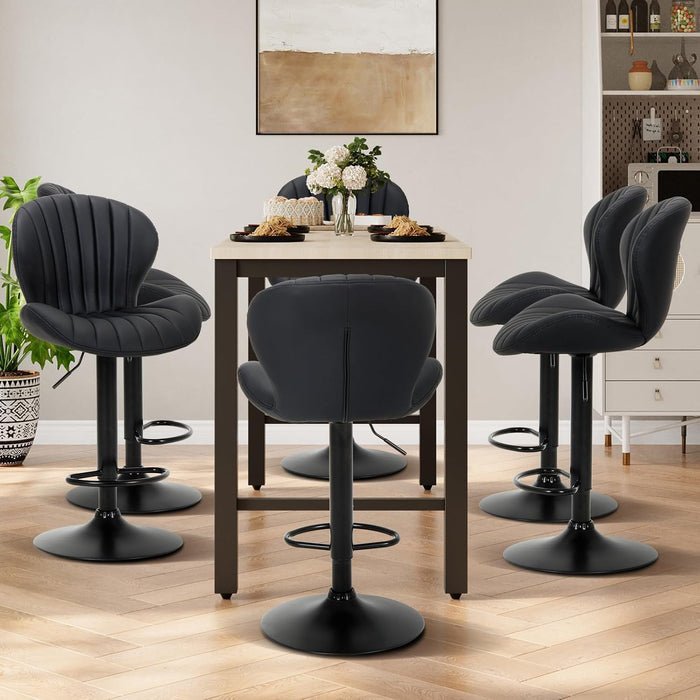 Bar Stools Set of 3, Adjustable Modern Swivel Bar Chairs, Faux Leather Upholstered Barstools Counter Height with High Backrest for Bar, Kitchen Island, Dining Room, Black