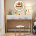 Modern Computer Desk with 2 Drawers Set of 2, 41 Inches Study Writing Office Desk for Home Office, Bedroom, Makeup Vanity Table Desk with Gold Metal Frame, White & Gold