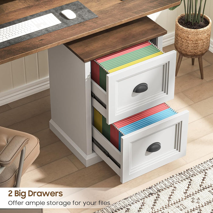 Vertical File Cabinet with 2 Drawers for Home Office, White