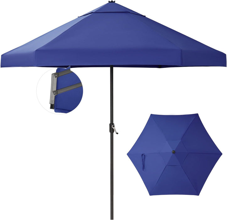 CROWN SHADES 9Ft Patio Umbrella Olefin Slot-Lock Double-Layer Design