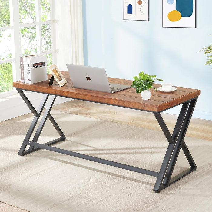 60" Real Wood Computer Desk, Natural Solid Wood Writing Desk