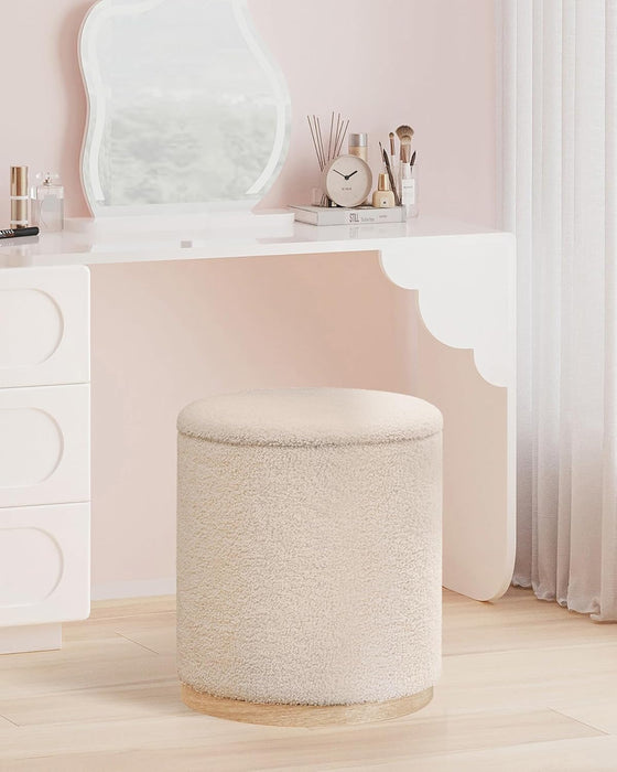 Storage Ottoman round Boucle Ottomans with Tray, Set of 2 Teddy Foot Rest Ottoman Cube with Storage for Living Room , Apricot 15"X15"X16.9"