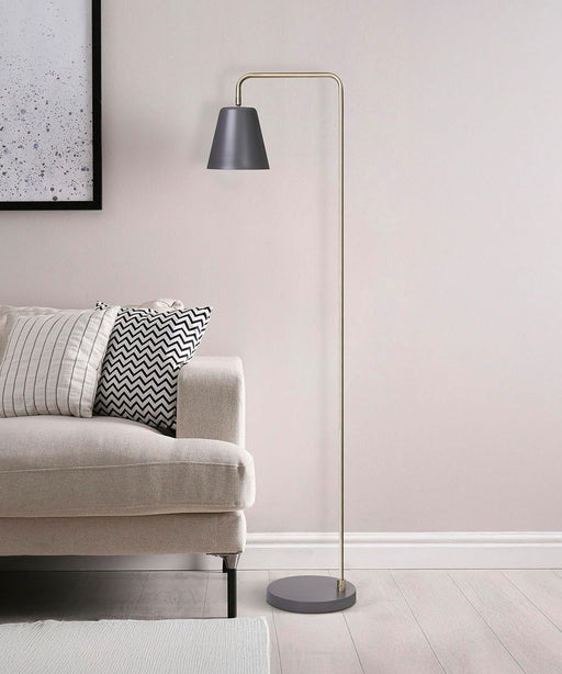 Steady Brass Floor Reading Lamp – Adjustable Standing Lamp with Solid Base, Reading Lamps Floor Standing, Grey Reading Floor Lamp for Living Room or over Chair Use