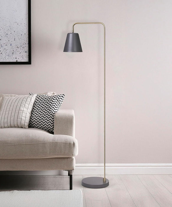 Steady Brass Floor Reading Lamp – Adjustable Standing Lamp with Solid Base, Reading Lamps Floor Standing, Grey Reading Floor Lamp for Living Room or over Chair Use