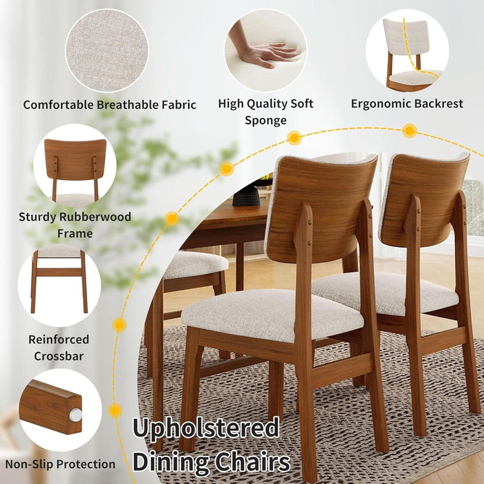 5 Piece Solid Wood Dining Table Set, Farmhouse Mid-Century Modern Table & 4 Upholstered Chairs for Home, Kitchen, Apartment, Space Saving, Brown+Biege