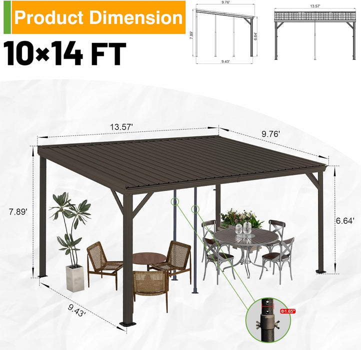 10x14 Ft WallMounted Gazebo WeatherproofRustResistant Hardtop