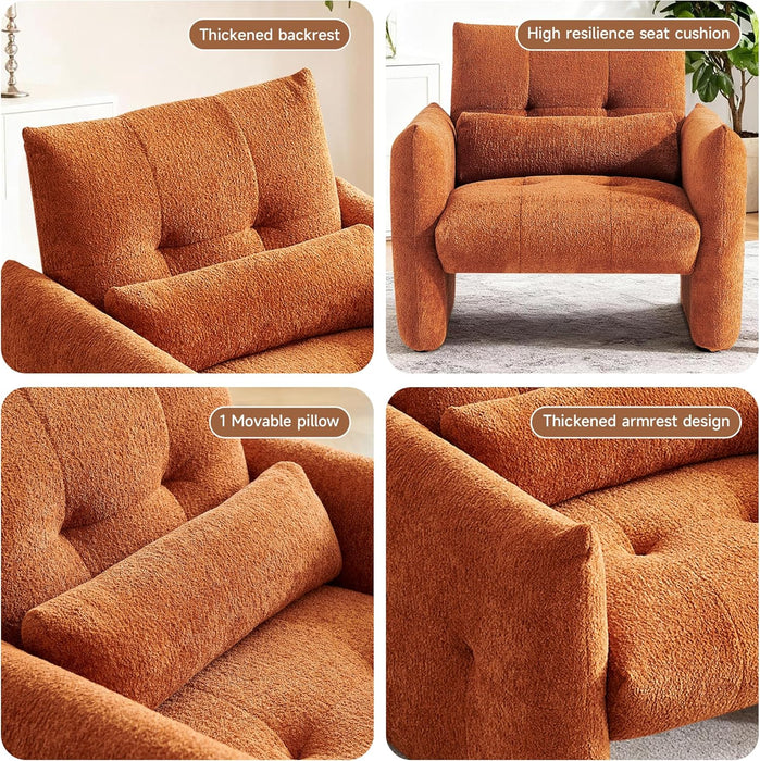 33.9" Accent Chairs, Modern Upgrade Sherpa Fabric Arm Chair Comfy Upholstered Armchair Leisure Single Sofa Chair with a Waist Pillow for Bedroom, Office and Living Room