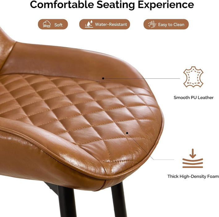 Dining Chair Set of 4, Modern Dining Chairs with Thick Cushions, Faux Leather Kitchen Dining Room Chairs with Metal Adjustable Legs for Dining Living Room, Brown
