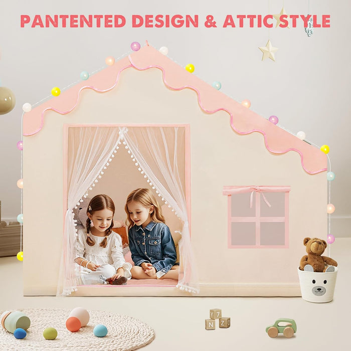 Play Tent for Kids - Kids Tent Indoor with Mat and Ball Lights, Toddler Tent for Kids Ages 3-8, Kids Playhouse for Girls, 57" X 35" X 47" (Pink)