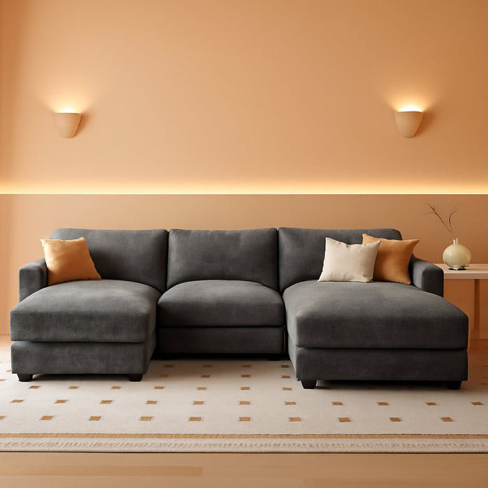 Darkest Gray Chenille UShaped Sectional Sofa Ottoman