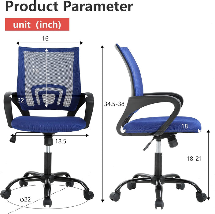 Office Chair Computer Chair Ergonomic Cheap Desk Chair Adjustable Comfortable Mid Back Task Rolling Swivel Chair with Lumbar Support for Home Office Desk (Blue)