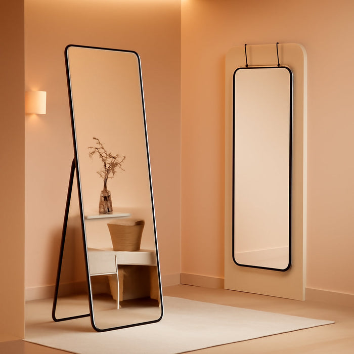 57X20 Door Hanging Full Length Mirror, Floor Stand (Height 5.7Ft Just Body In1.3Ft) Wall Mounted Metal Frame Rectangle Dressing Mirrors for Bedroom Living Room 57 Inch Black