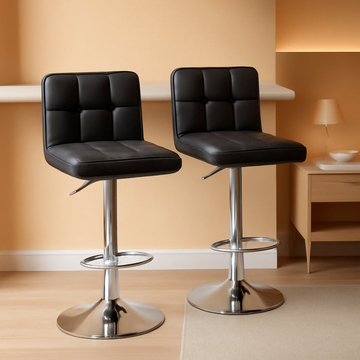 Bar Stools Modern Pu Leather Swivel Adjustable Hydraulic Bar Stool Square Counter Height Stool Set of 2 (Black)