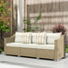 3 Seater Patio Sofa, Wicker Sofa with Cushions, Outdoor Furniture Rattan Couch with 2 Throw Pillows, Deep Seating, for Garden, Backyard, Porch, Cream White