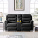 Black Faux Leather Loveseat Sofa with Recliners and Cup Holders