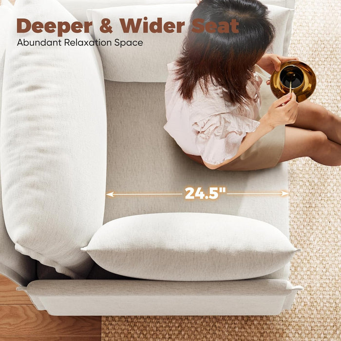 Oversized Accent Chair, Upholstered Modern Sofa Chair with Removable Backrest & Detachable Cover, 24.5" Deep Seat Large Reading Armchair for Living Room Bedroom Office - Chenille White Set of 1