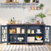 Large Sideboard Buffet Cabinet with Storage, 63" Farmhouse Navy Blue Kitchen Coffee Wine Bar Cabinet with 4 Glass Doors, Mid Century Modern Wood Side Board Table for Dining Room, Living Room