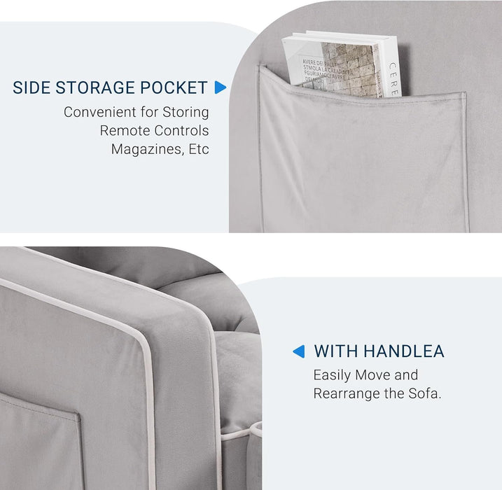 Grey Sleeper Sofa Bed Chair ThreeLevelAdjustableBackrest