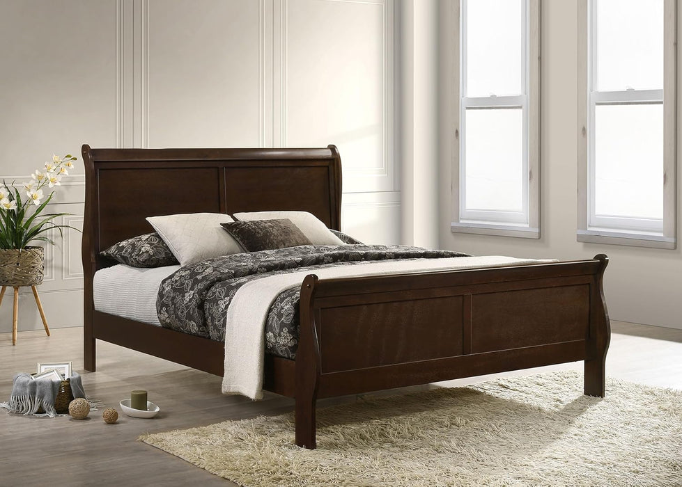 Home Furnishings - Louis Philippe - Wood - Queen Sleigh Bed with Curved Details, Slim Legs, Traditional Style, Geometric Form - Bedroom - Cappuccino - 202411Q