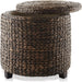 17" round Storage Ottoman with Lid - Espresso, Handwoven Water Hyacinth Footstool for Living Room, Bedroom, Bathroom, Home Office