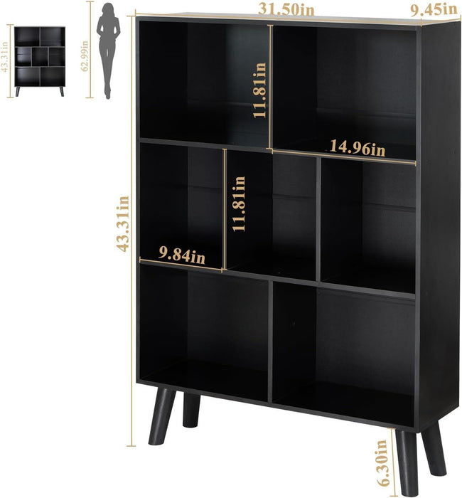 Black Bookshelf,3 Tier Modern Bookcase with Legs,Bookshelves Wood Storage Shelf, Open Book Shelves Cube Organizer,Freestanding Short Bookcases
