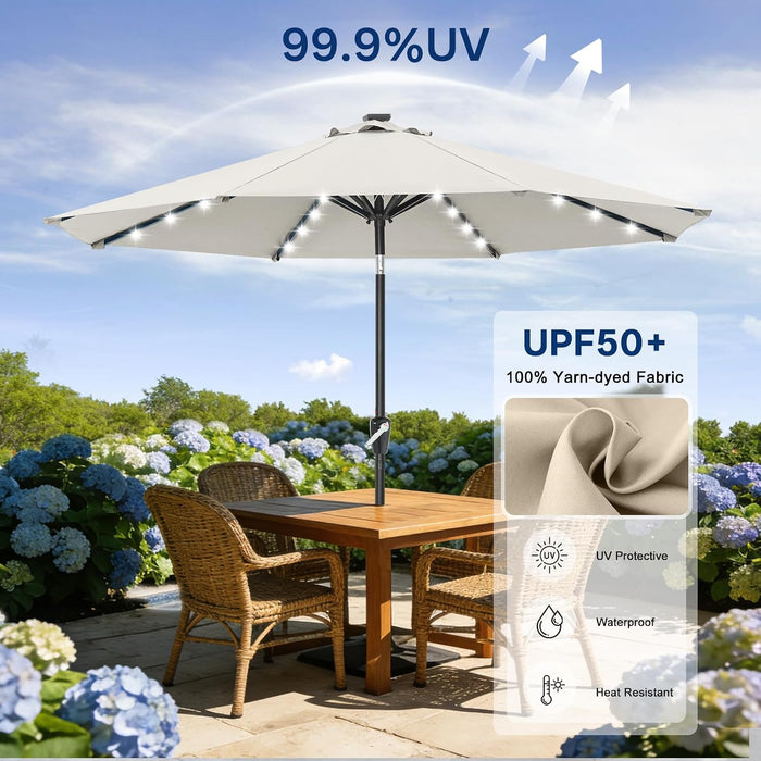 Durable Solar Led Patio Umbrellas with 32LED Lights 9FT (Light Beige)