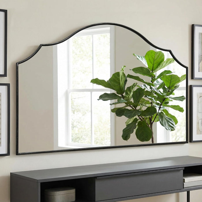 Black Scalloped Wall Mirror: 47"X31" Large Wooden Fireplace Mirror