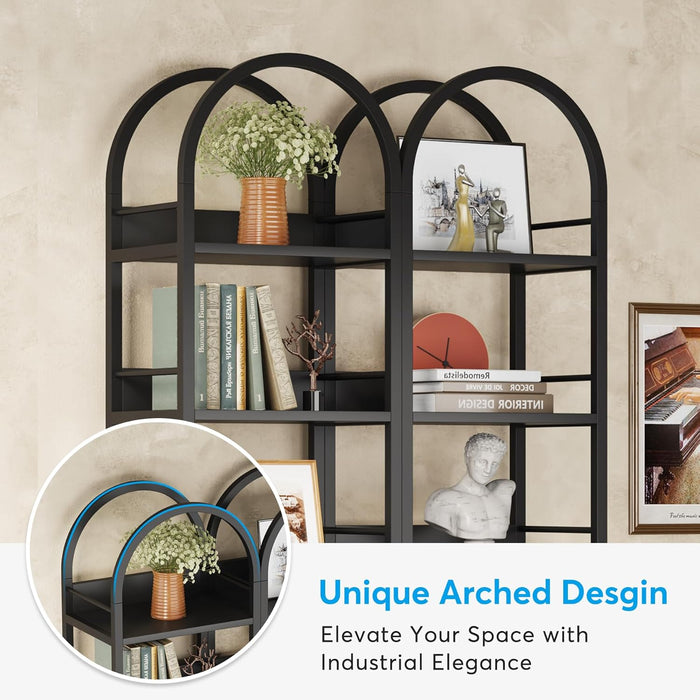 78.7 Inches Towering Arched Corner Bookshelf Black