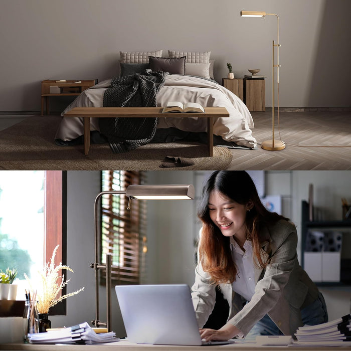 Cedric Adjustable Pharmacy Floor Lamp - Industrial Design for Reading, Crafting, Work - 10W LED, Height 45-61 Inches - Ideal for Living Room, Bedside, Office - Antique Brass (Gold)