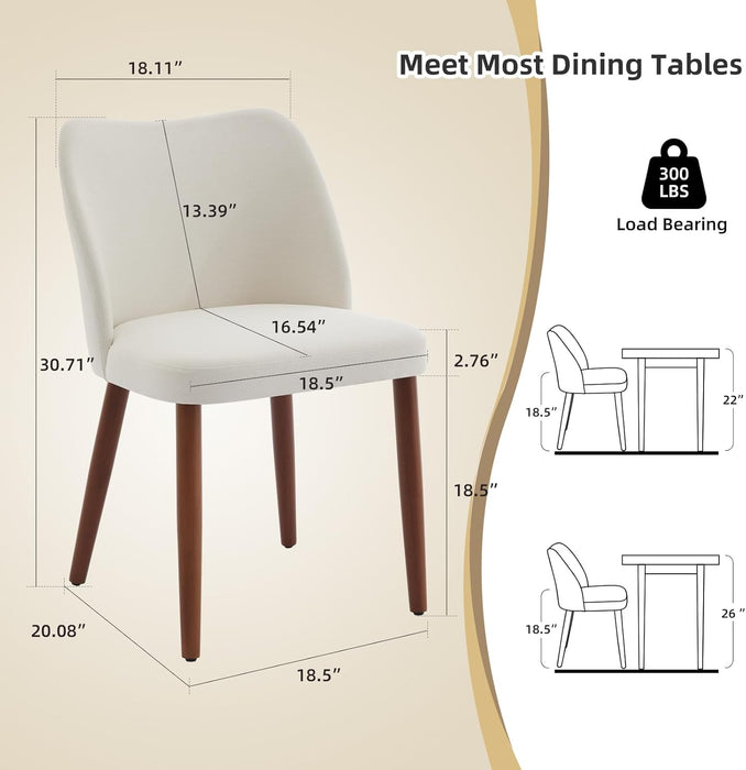 Linen Dining Chair Set of 4 Upholstered Fabric Dining Chair with Wood Legs, Wing Backrest, Wooden Kitchen Chairs with Thick Cushions, Leveling Feet for Dining Room, Living Room, White