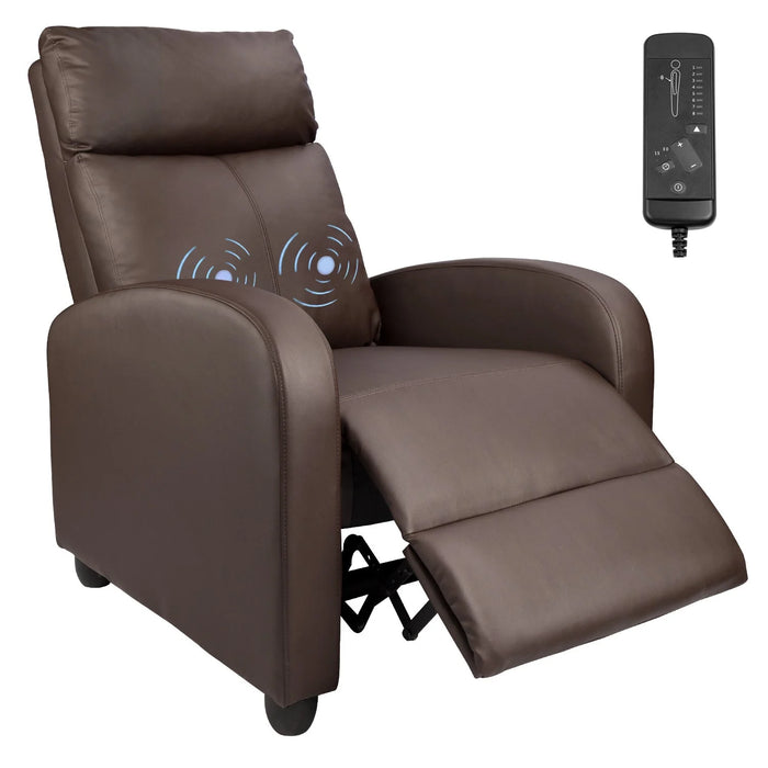 Massage Recliner PU Leather Faux Leather Home Theater Recliner with Padded Seat and Massage Backrest, Brown