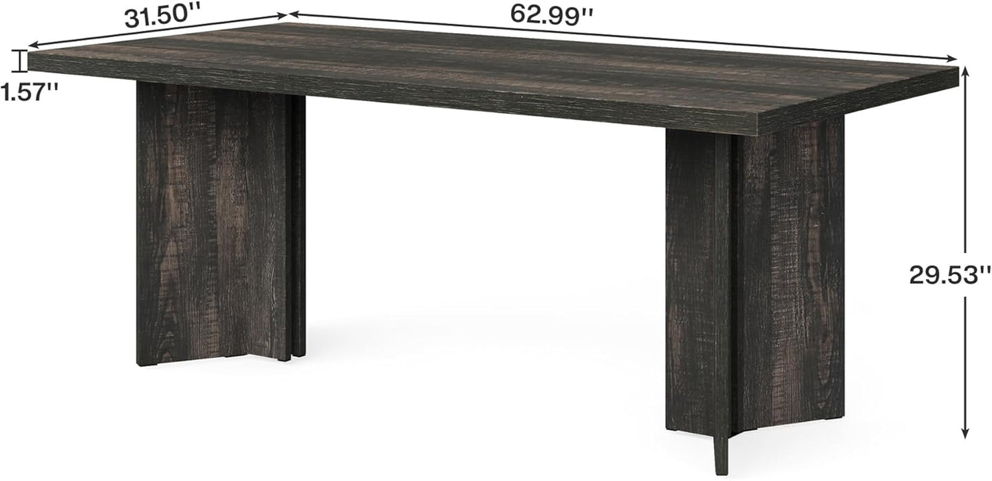 63-Inch Dining Table for 4-6, Farmhouse Kitchen Table with Large Tabletop, Rectangular Dinner Eating Table for Dining Room, Living Room, Kitchen, Dark Gray