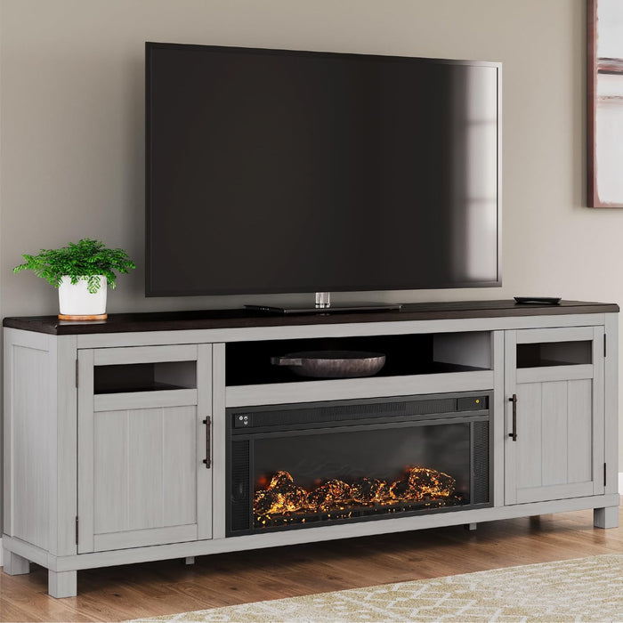 Darborn Casual 88" TV Stand with Electric Fireplace for Tvs up to 101", Light Gray/Dark Brown