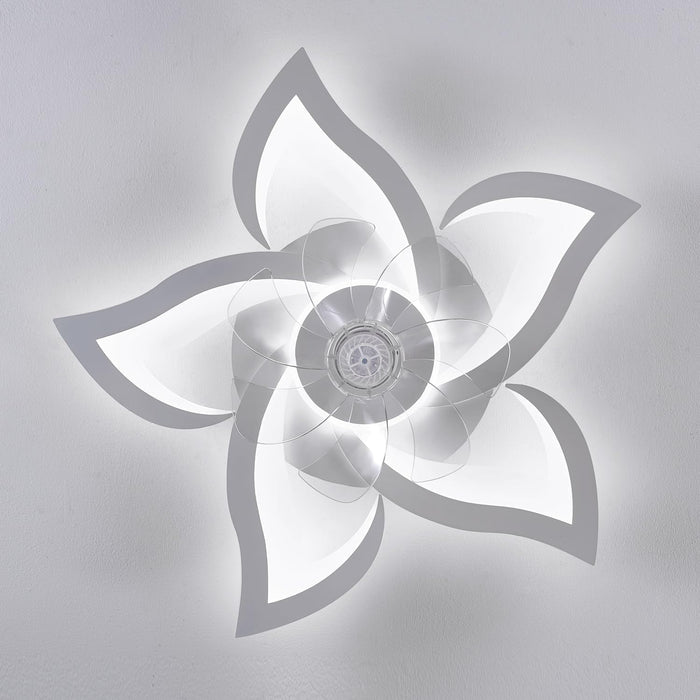 White Flower Modern Ceilingfans with Lights, Low Profile Ceiling Fan with Remote for Bedroom, Flush Mount Ceiling Fan with LED Dimmable Light,3-Colors, 6-Speeds, Timing Ceilingfan Light