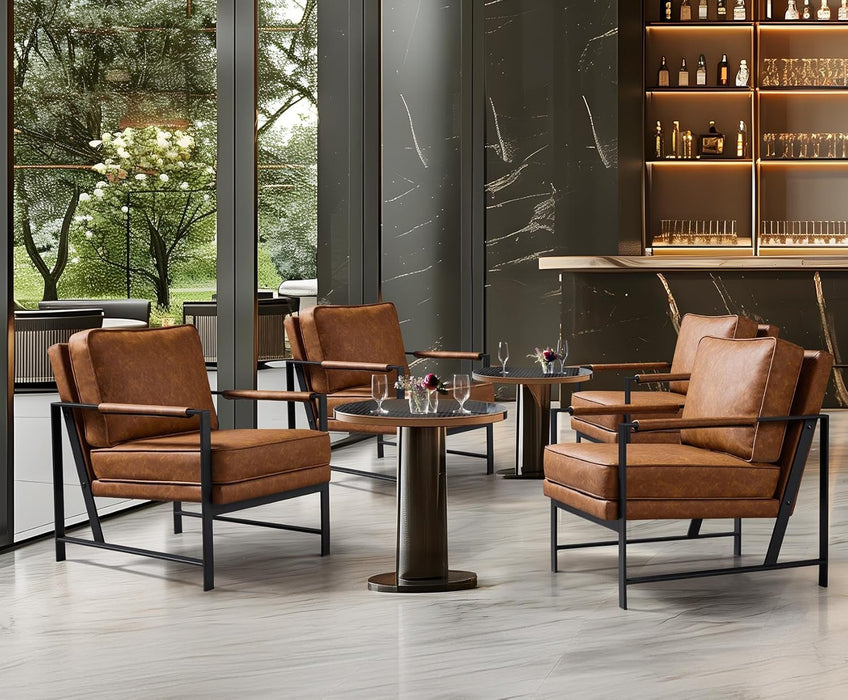 PU Leather Armchairs, Retro Leisure Accent Chair with Extra Soft Padded and Cushion, 105 Degree Slant Back, Modern Reading Arm Chair for Living Room/Office/Bedroom/Study, 2Pcs, Light Brown