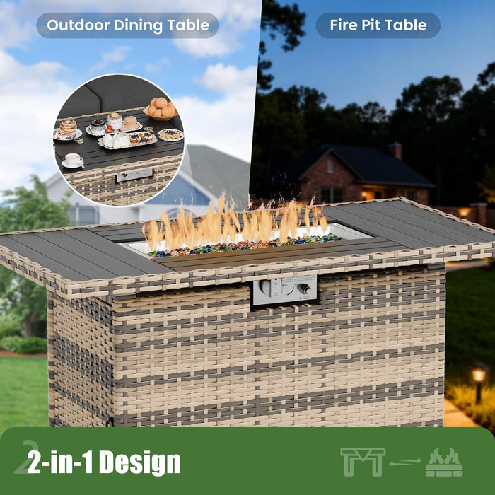 5 Piece Patio Set with Fire Pit Table, 8 Inch Armrest