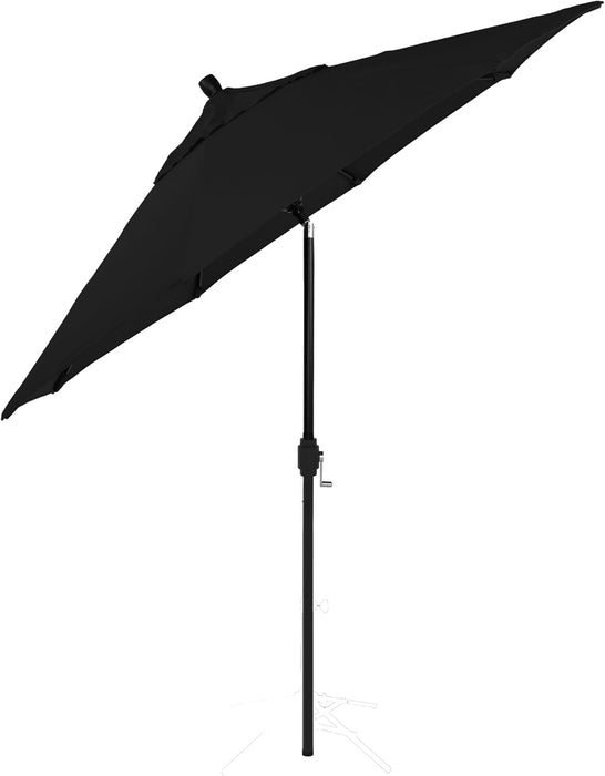12-Year-Non-Fading, 9Ft Premium Sunbrella Patio Umbrella, Hand-Crank, Button-Tilt, Black Frame, Black Fabric