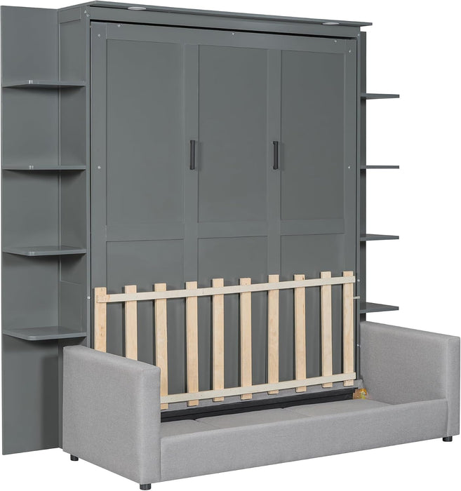 Murphy Bed Queen Size Grey Upholstery Sofa