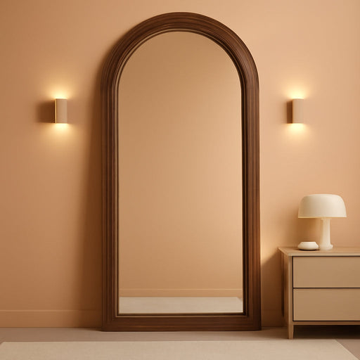 Arched Full Length Mirror with Stand, 75X35 Brown Wood Floor Mirror
