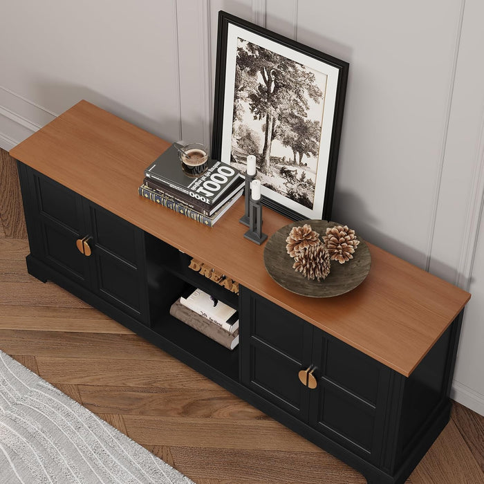 67” Modern TV Stand for Tvs up to 75+ Inch, Shaker Style Television Console Table, Entertainment Center with Storage Cabinets, Wood Media Furniture for Living Room, Bedroom, Black
