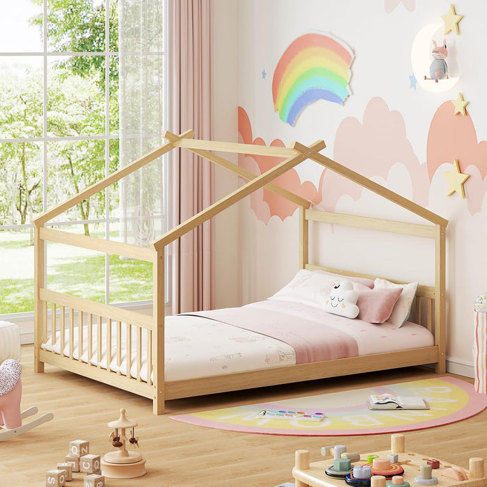 Full Size Premium Solidwood House Bedframe Rooftop