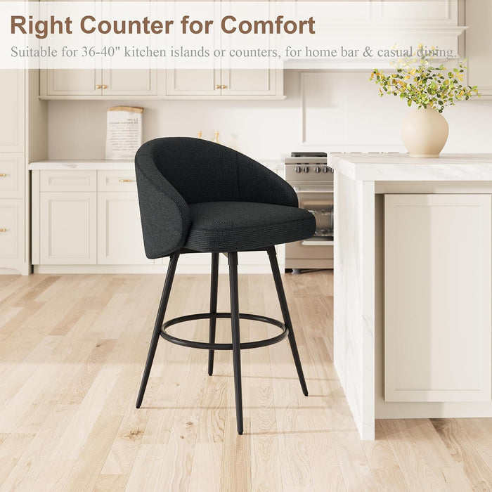 25.4″ 360° Swivel Bar Stools Set of 2 for Kitchen Island, Black