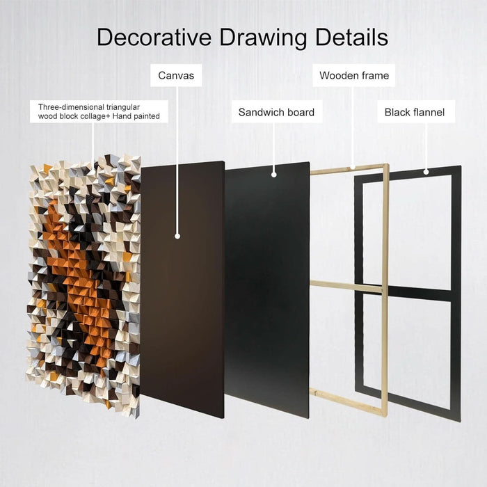 Orange and White​​ Mosaic Wall Art Wood Wall Art Wooden Wall Decor Large Wall Decor Creative Wood Block Decorative Painting for Office Living Room 27.6" X 39.4"