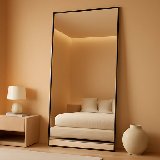 82"X44" Oversized Floor Mirror Freestanding, Oversized Mirror Full Length for Bedroom Living Room Dressing Room Gym Yoga Hair Salon, Black Mirror Full Length with Shatterproof Tempered Glass