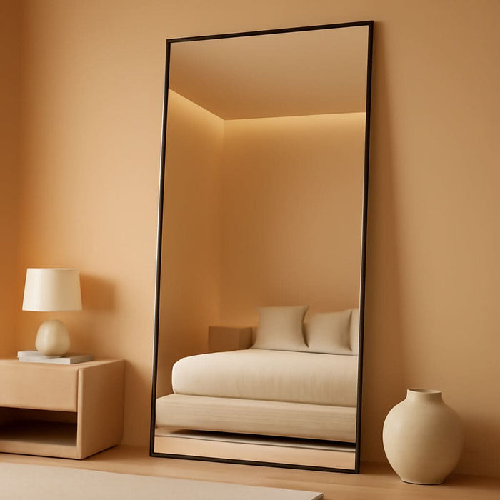 82"X44" Oversized Floor Mirror Freestanding, Oversized Mirror Full Length for Bedroom Living Room Dressing Room Gym Yoga Hair Salon, Black Mirror Full Length with Shatterproof Tempered Glass