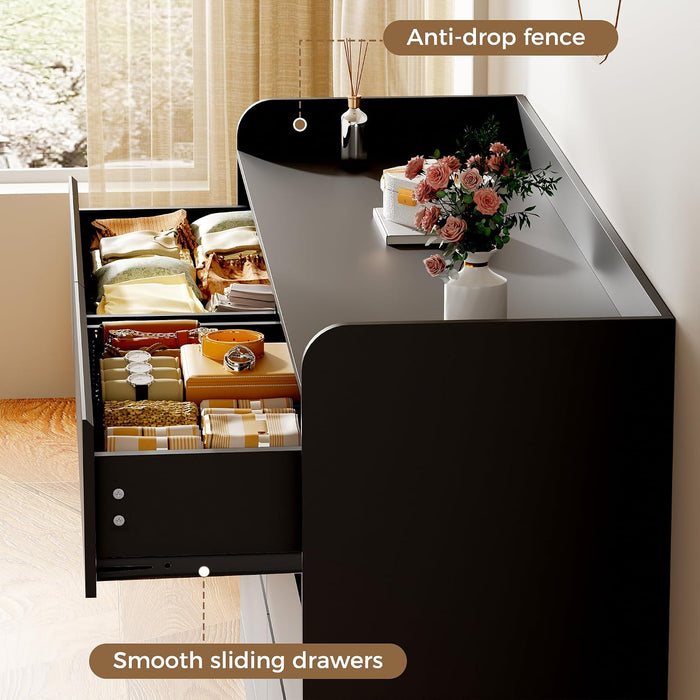 Black Dresser, 6 Drawer Dresser for Bedroom, Dresser for Closet